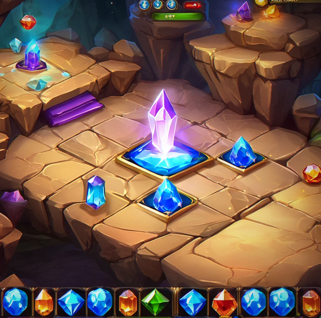 Cascading gems falling and clearing automatically after a successful match, with visual feedback